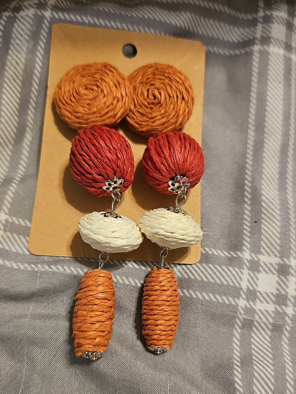 paparazzi Orange, Red & Cream Woven Drop Earrings